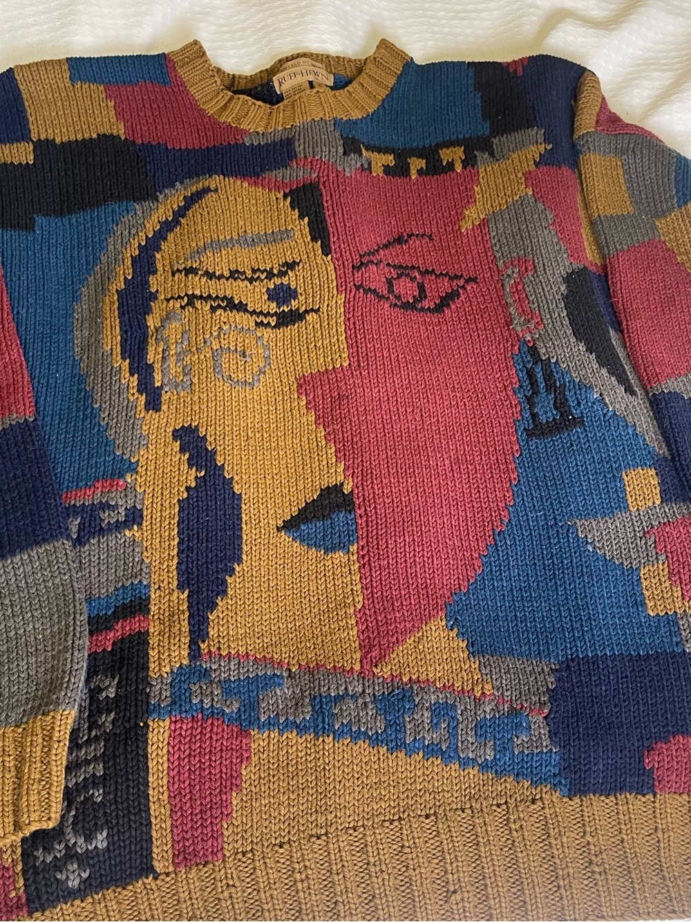 Colorblock Abstract Hand knitted Face Knit Sweater - Multicolor